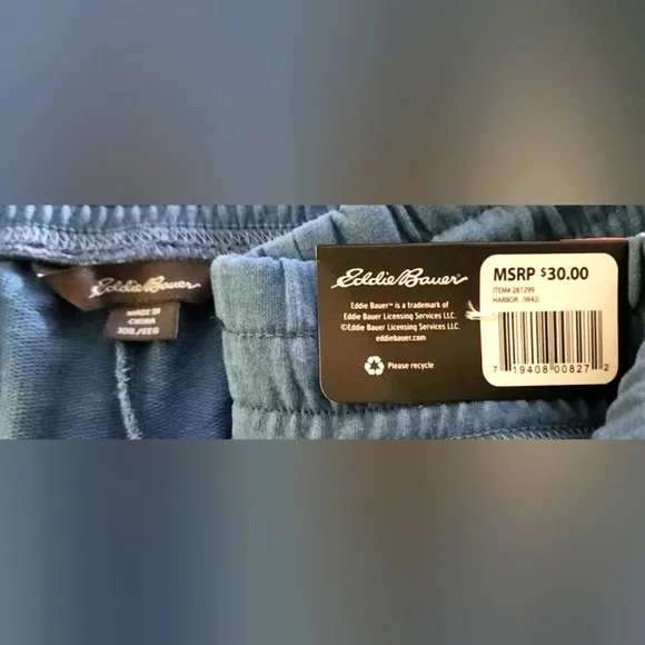 Eddie Bauer Blue Rolled Cuff Athletic Mid Length Pocket Shorts - Picture 4 of 5